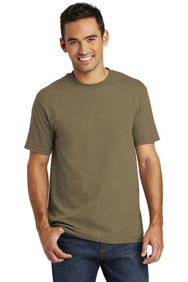 Port & Company USA100 Mens USA Made Short Sleeve Crewneck T-Shirt Coyote Brown Front