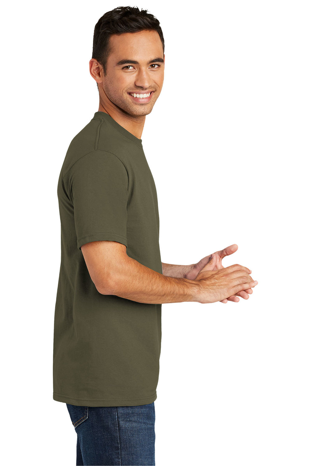 Port & Company USA100 Mens USA Made Short Sleeve Crewneck T-Shirt Olive Drab Green Side
