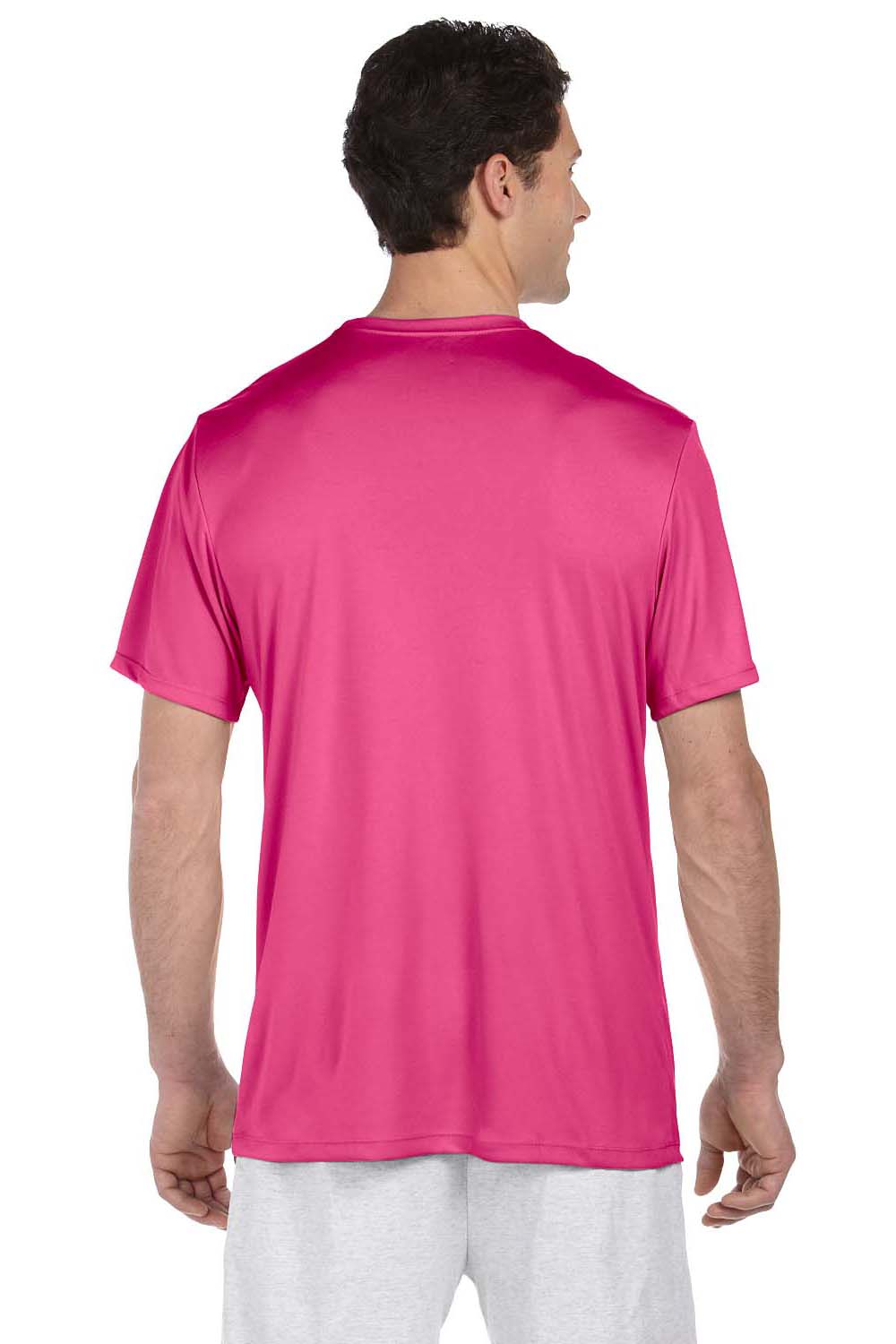 Hanes 4820 Mens Cool DRI FreshIQ Moisture Wicking Short Sleeve Crewneck T-Shirt Wow Pink Back