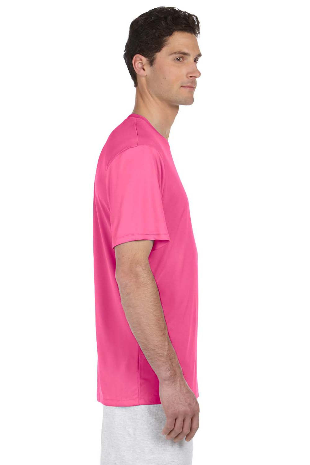 Hanes 4820 Mens Cool DRI FreshIQ Moisture Wicking Short Sleeve Crewneck T-Shirt Wow Pink Side
