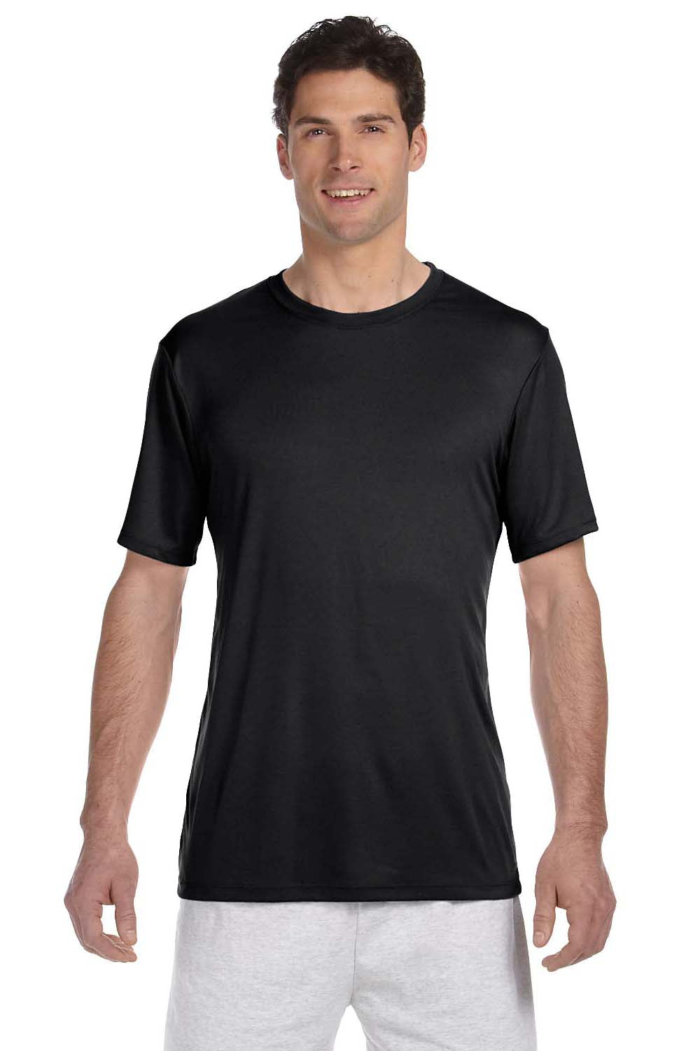 Hanes 4820 Mens Cool DRI FreshIQ Moisture Wicking Short Sleeve Crewneck T-Shirt Black Front
