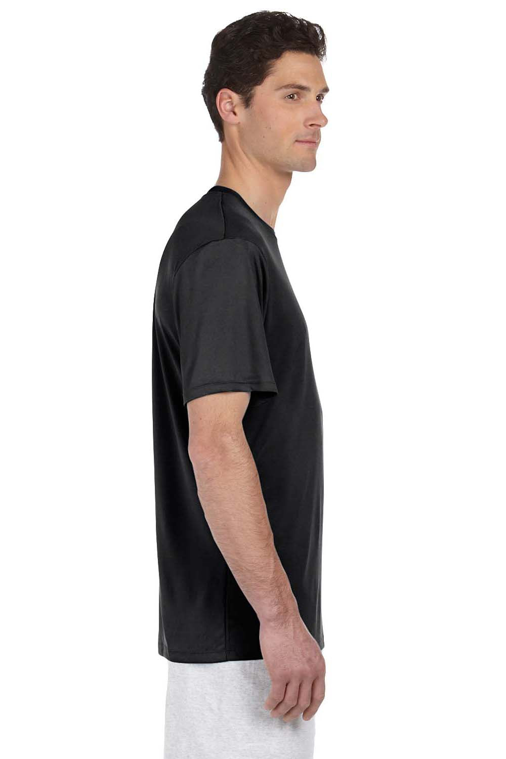Hanes 4820 Mens Cool DRI FreshIQ Moisture Wicking Short Sleeve Crewneck T-Shirt Black Side