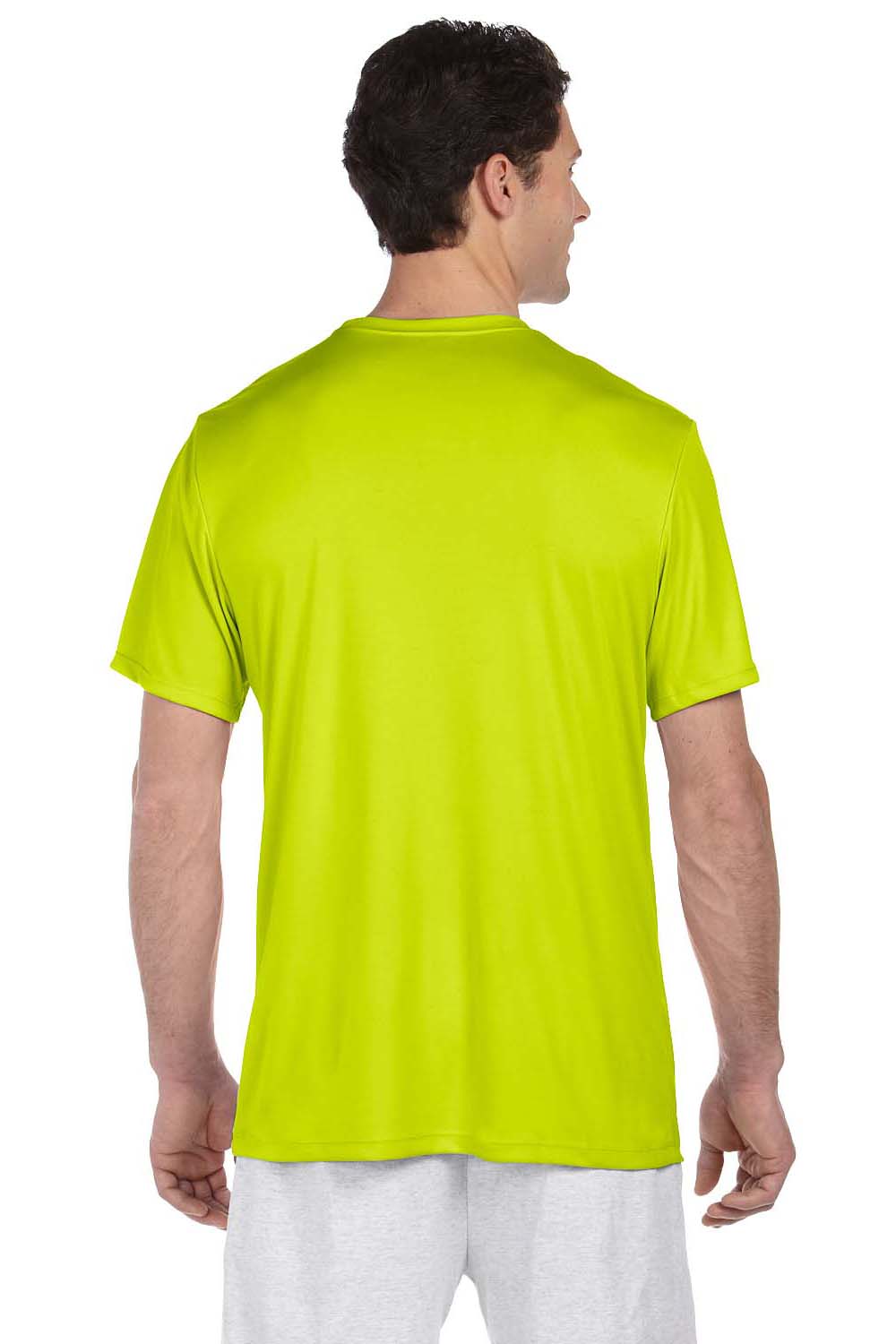 Hanes 4820 Mens Cool DRI FreshIQ Moisture Wicking Short Sleeve Crewneck T-Shirt Safety Green Back