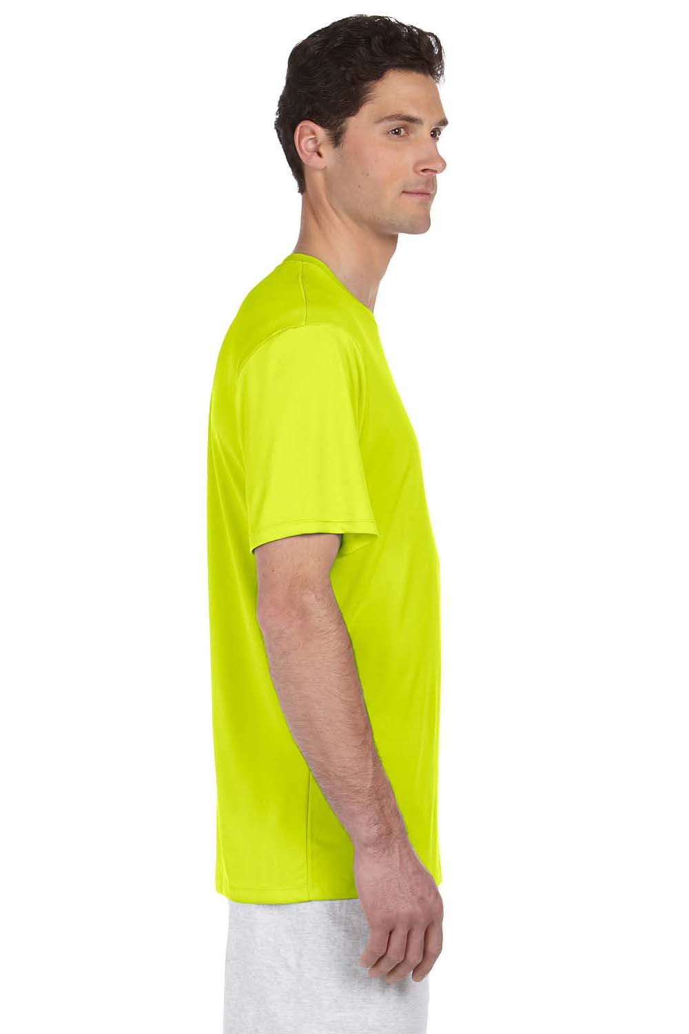 Hanes 4820 Mens Cool DRI FreshIQ Moisture Wicking Short Sleeve Crewneck T-Shirt Safety Green Side