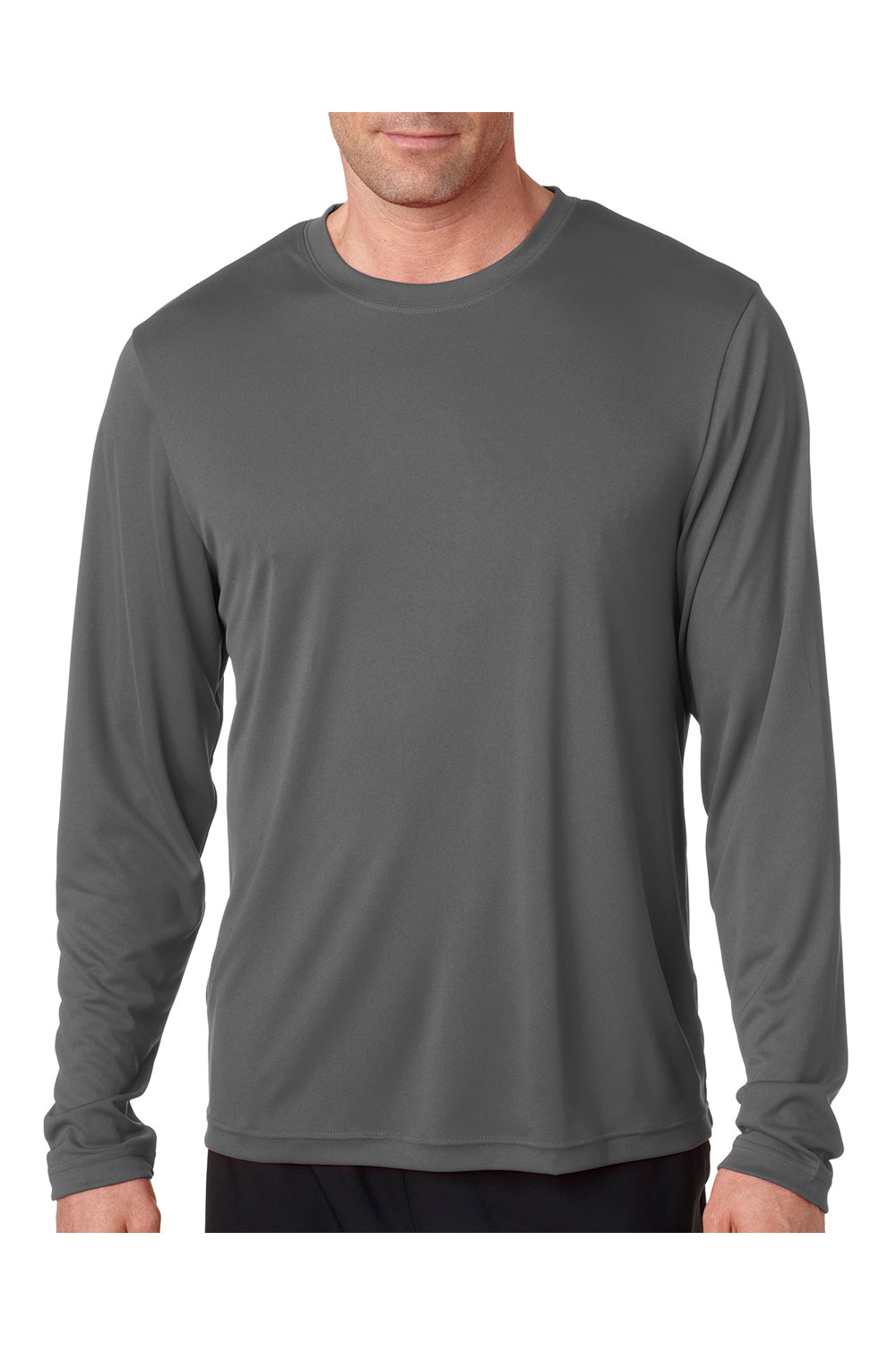 Hanes 482L Mens Cool DRI FreshIQ Moisture Wicking Long Sleeve Crewneck T-Shirt Graphite Grey Front