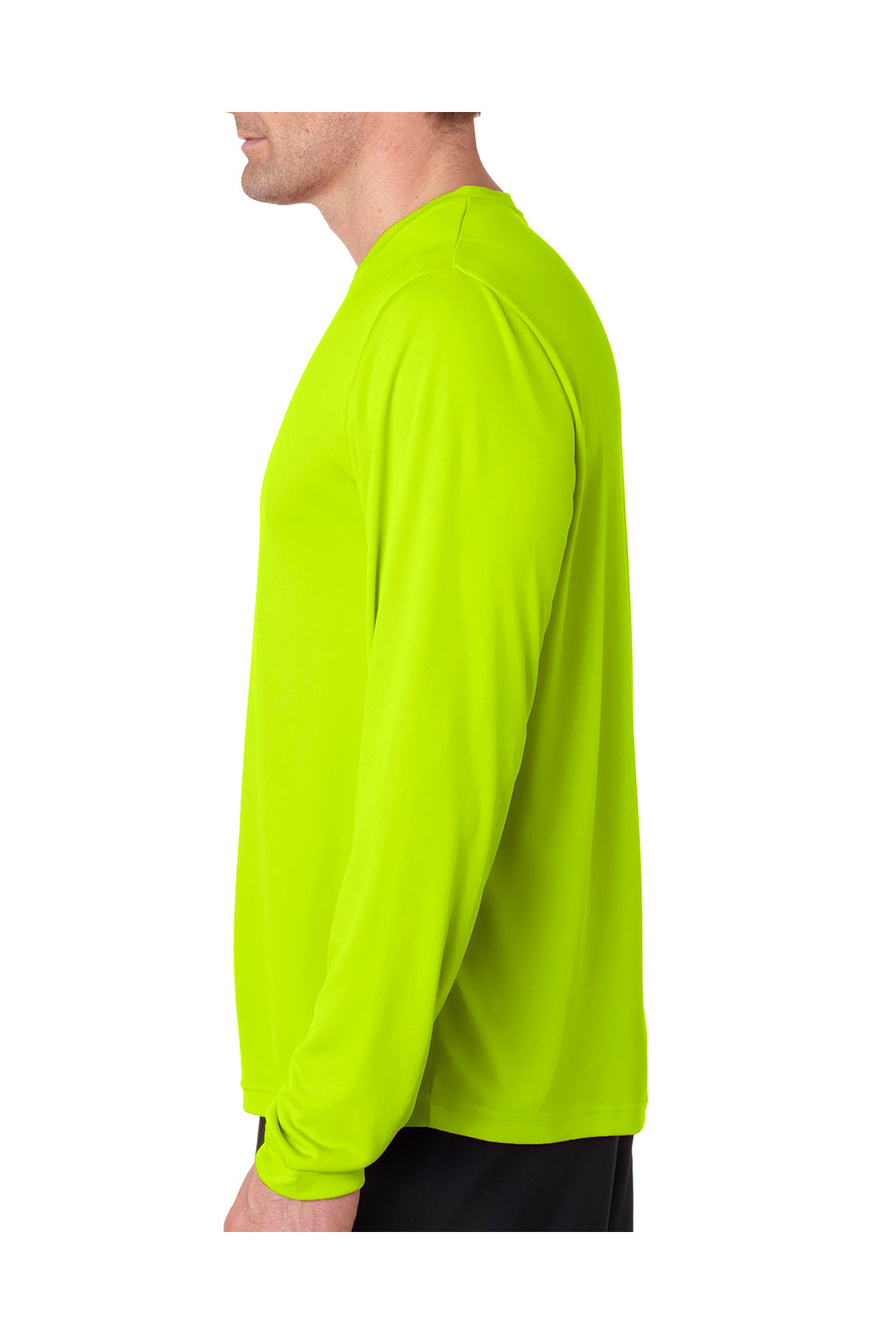 Hanes 482L Mens Cool DRI FreshIQ Moisture Wicking Long Sleeve Crewneck T-Shirt Safety Green Side