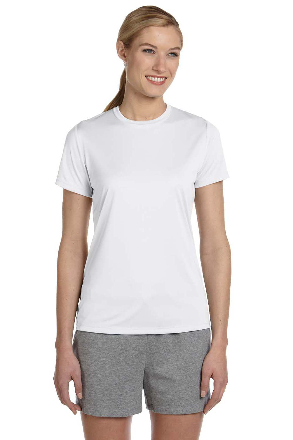 Hanes 4830 Womens Cool DRI FreshIQ Moisture Wicking Short Sleeve Crewneck T-Shirt White Front