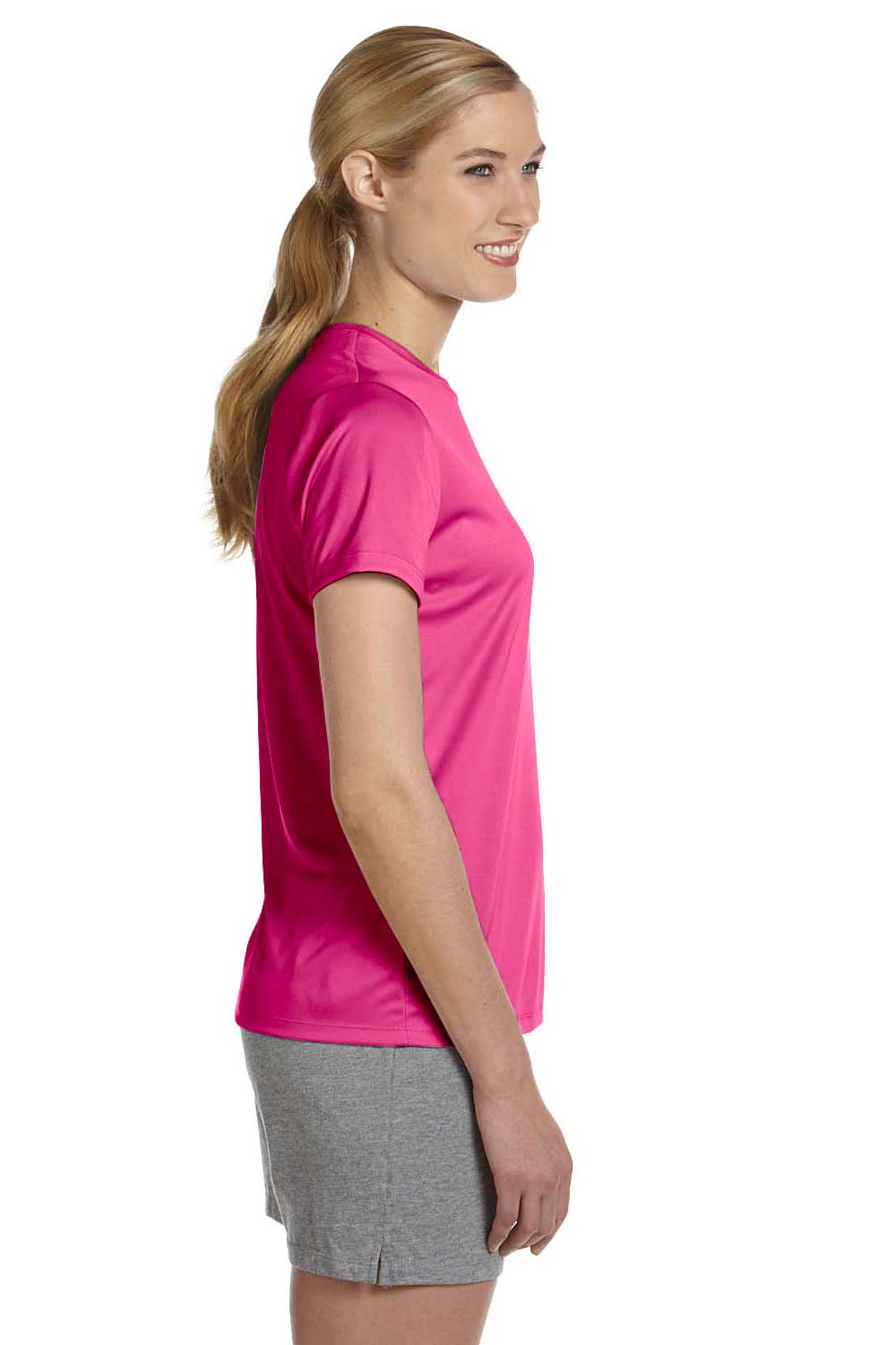 Hanes 4830 Womens Cool DRI FreshIQ Moisture Wicking Short Sleeve Crewneck T-Shirt Wow Pink Side