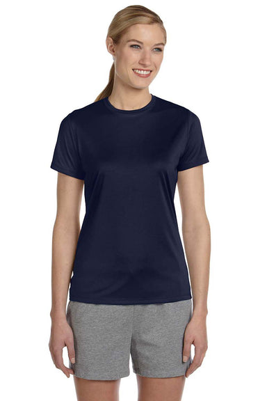 Hanes 4830 Womens Cool DRI FreshIQ Moisture Wicking Short Sleeve Crewneck T-Shirt Navy Blue Front