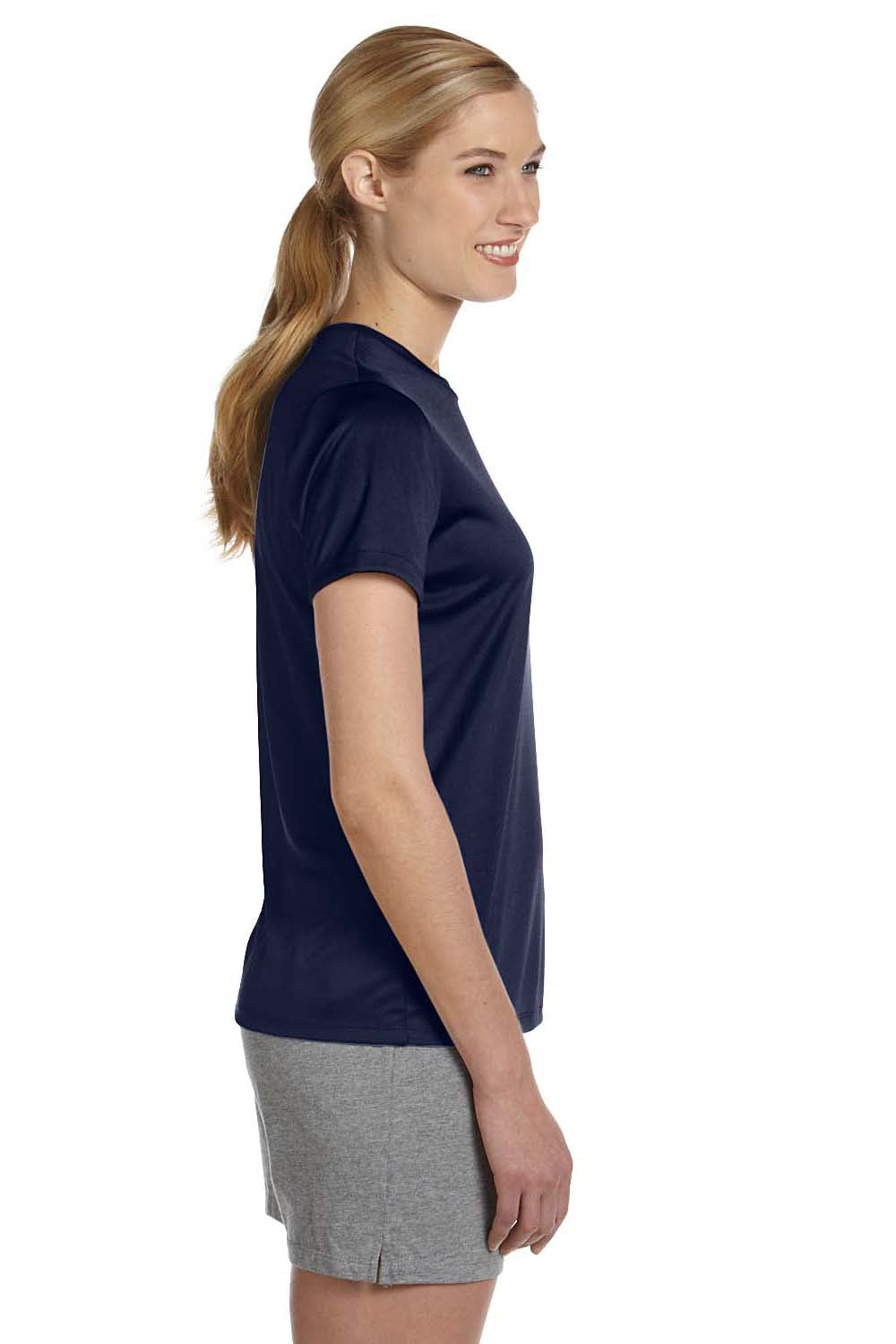 Hanes 4830 Womens Cool DRI FreshIQ Moisture Wicking Short Sleeve Crewneck T-Shirt Navy Blue Side