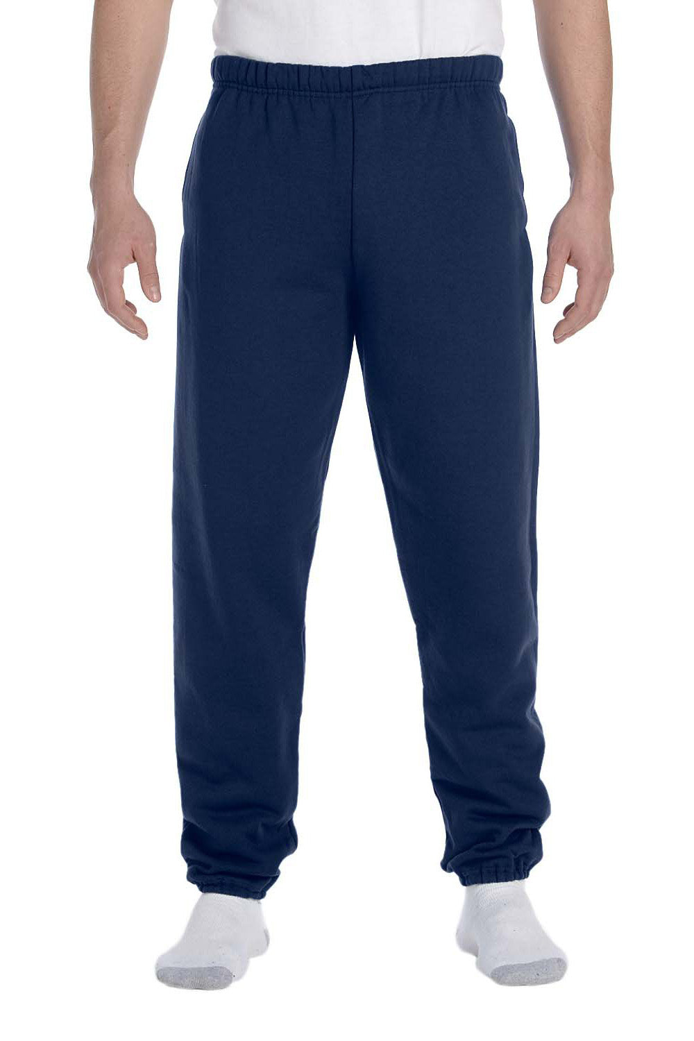Jerzees 4850P Mens Super Sweats NuBlend Fleece Sweatpants w/ Pockets Navy Blue Front