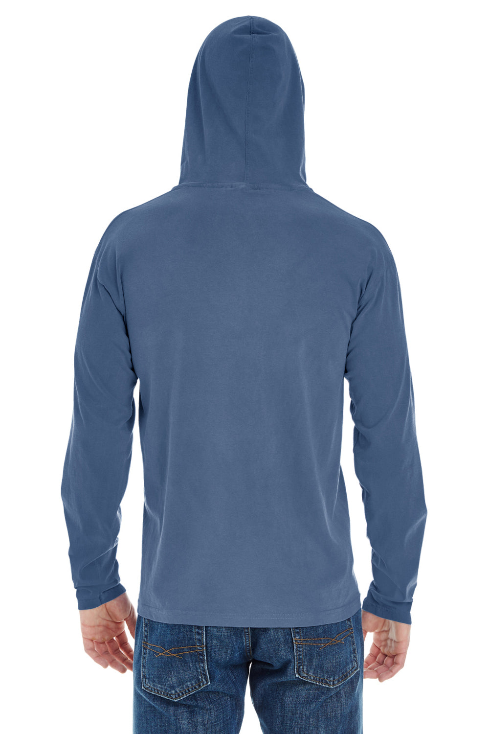 Comfort Colors 4900 Mens Long Sleeve Hooded T-Shirt Hoodie Blue Jean Back