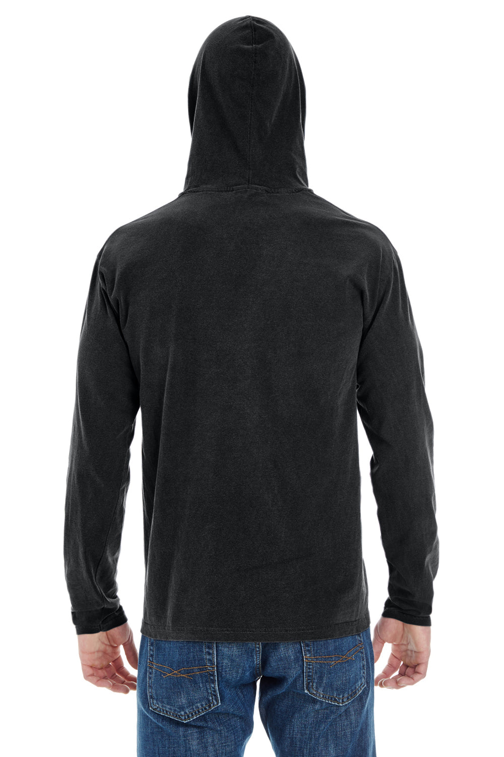 Comfort Colors 4900 Mens Long Sleeve Hooded T-Shirt Hoodie Black Back
