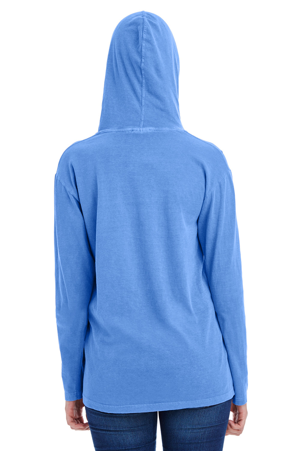Comfort Colors 4900 Mens Long Sleeve Hooded T-Shirt Hoodie Flo Blue Back