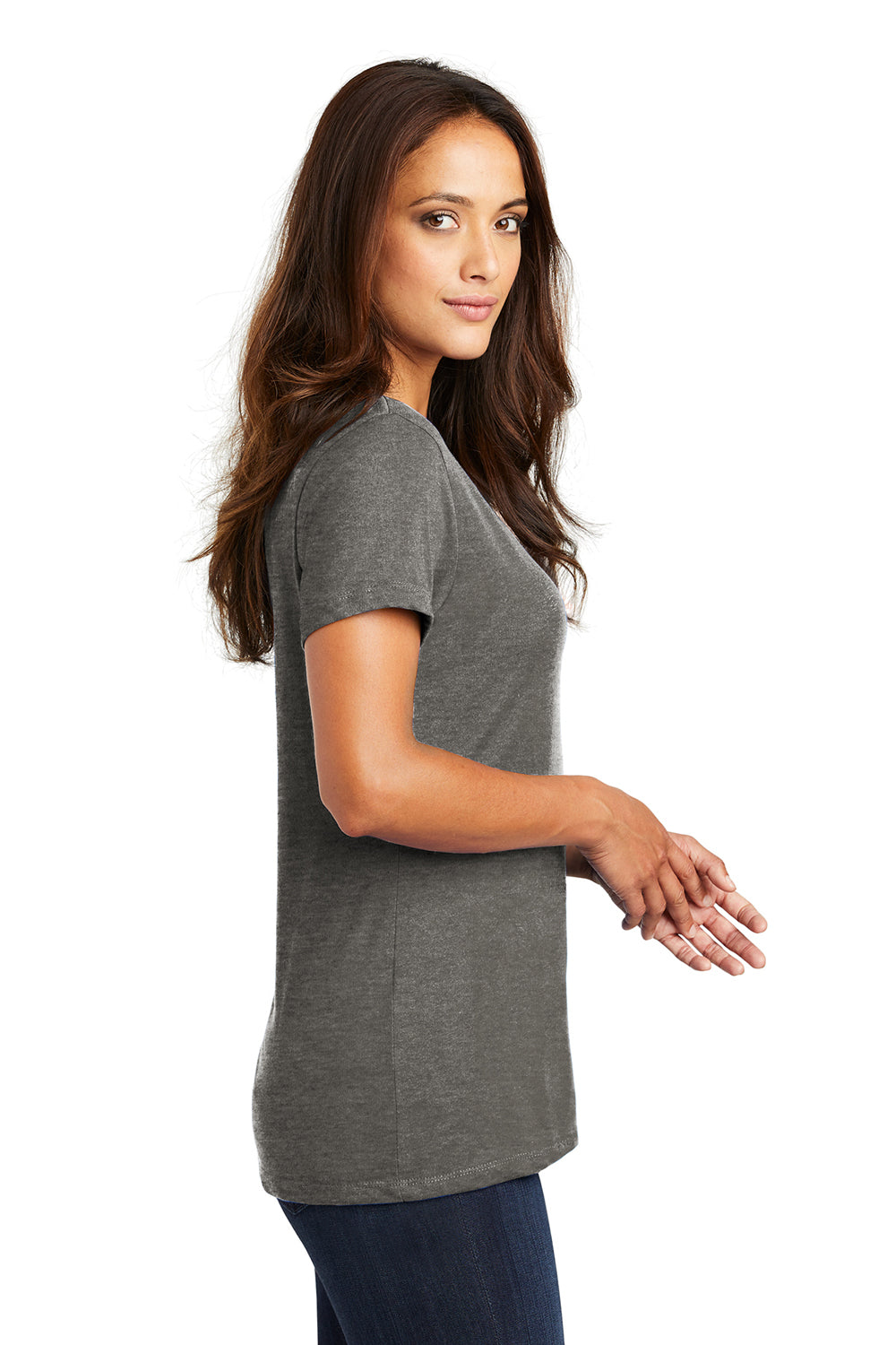 District DM1170L Womens Perfect Weight Short Sleeve V-Neck T-Shirt Heather Charcoal Grey Side