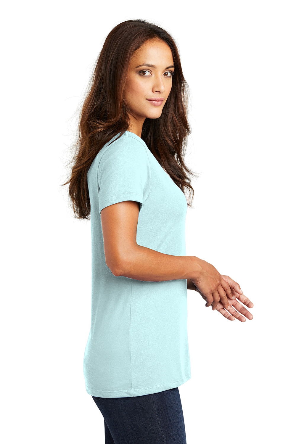 District DM1170L Womens Perfect Weight Short Sleeve V-Neck T-Shirt Seaglass Blue Side