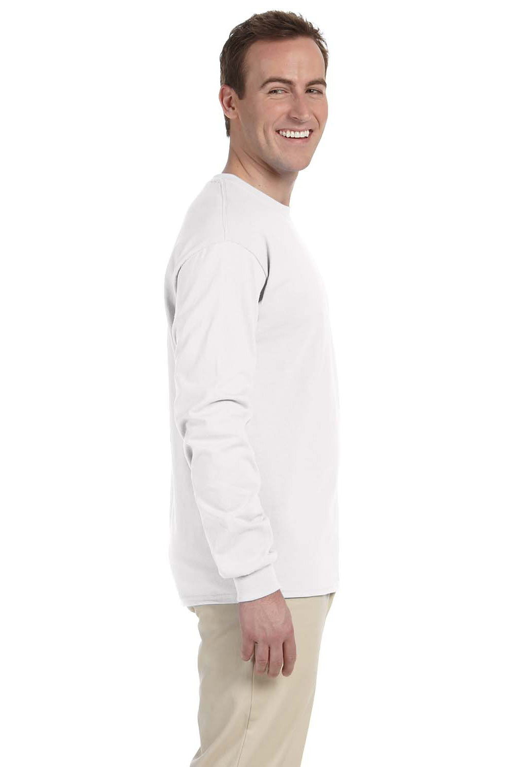 Fruit Of The Loom 4930 Mens HD Jersey Long Sleeve Crewneck T-Shirt White Side