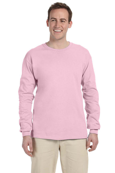 Fruit Of The Loom 4930 Mens HD Jersey Long Sleeve Crewneck T-Shirt Classic Pink Front