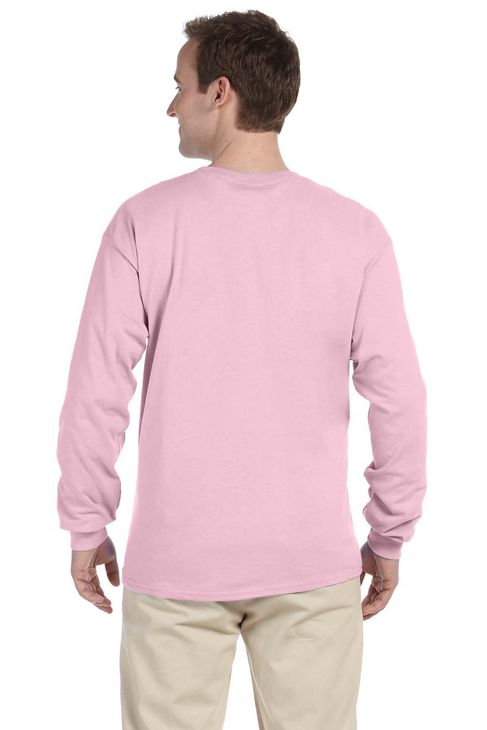Fruit Of The Loom 4930 Mens HD Jersey Long Sleeve Crewneck T-Shirt Classic Pink Back