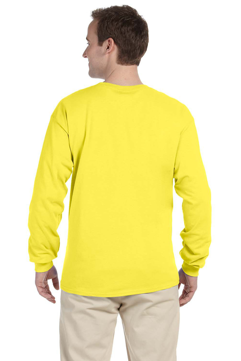 Fruit Of The Loom 4930 Mens HD Jersey Long Sleeve Crewneck T-Shirt Yellow Back