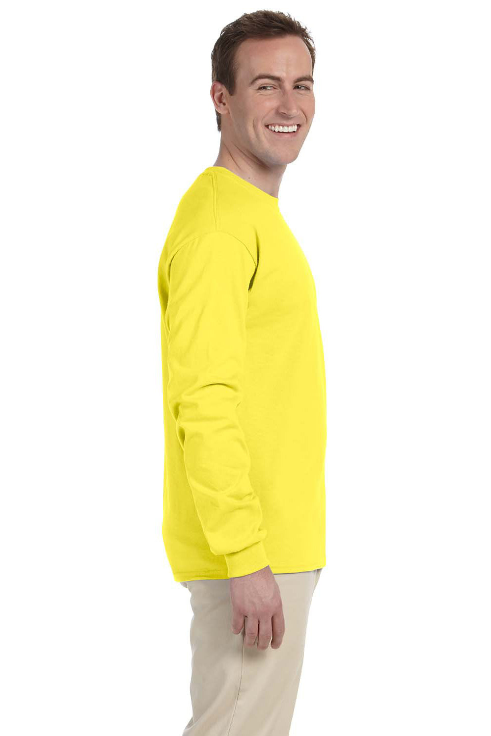Fruit Of The Loom 4930 Mens HD Jersey Long Sleeve Crewneck T-Shirt Yellow Side