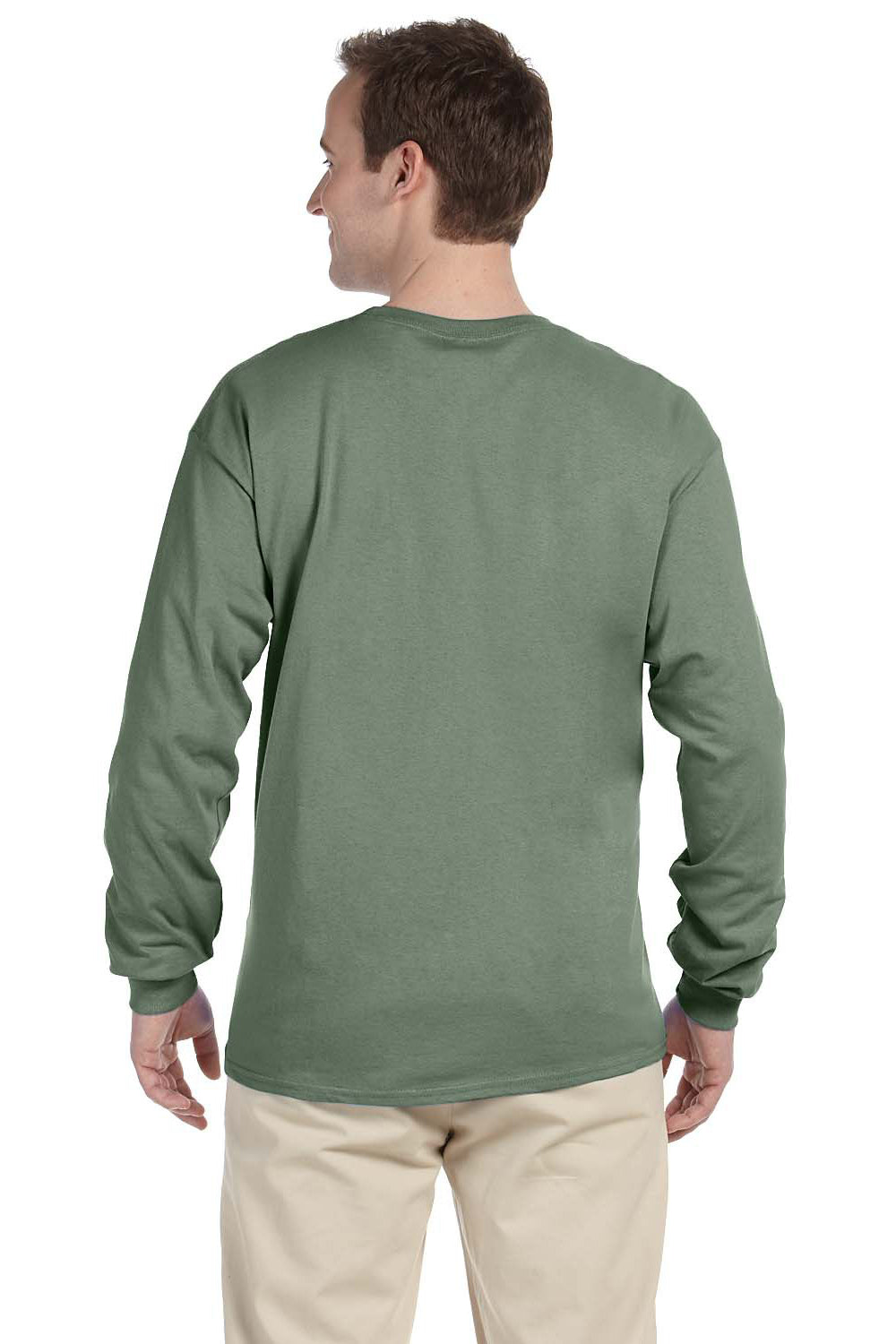 Fruit Of The Loom 4930 Mens HD Jersey Long Sleeve Crewneck T-Shirt Sagestone Green Back