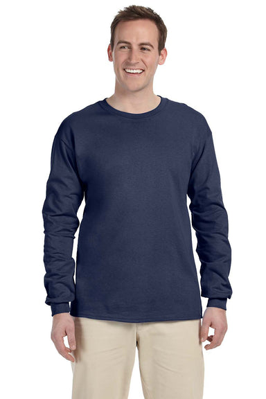 Fruit Of The Loom 4930 Mens HD Jersey Long Sleeve Crewneck T-Shirt Denim Blue Front