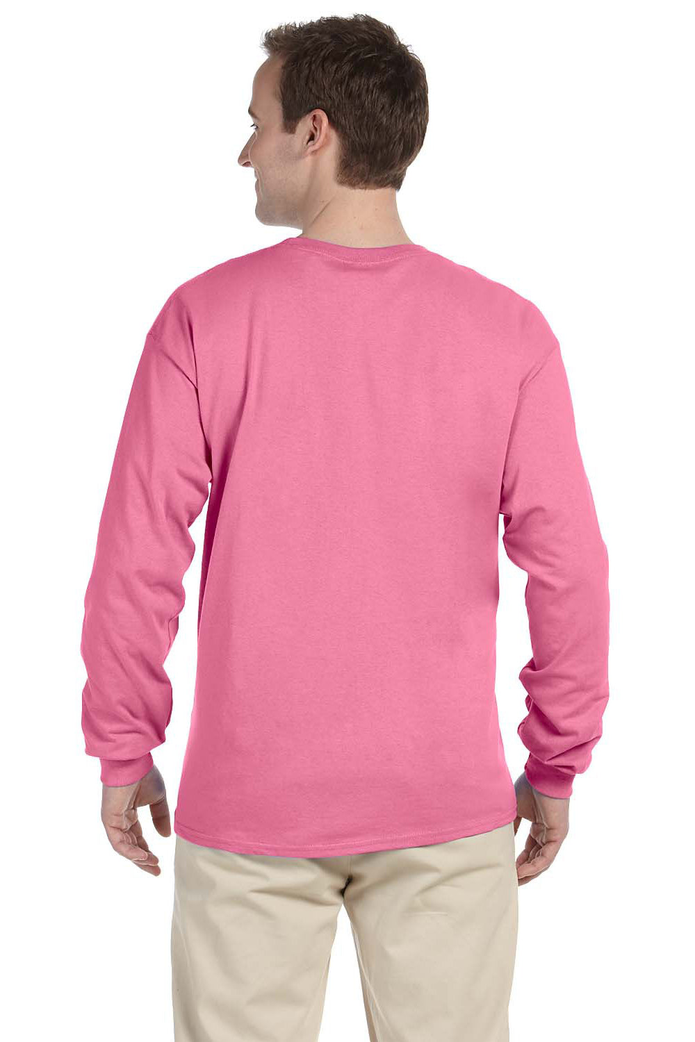 Fruit Of The Loom 4930 Mens HD Jersey Long Sleeve Crewneck T-Shirt Azalea Pink Back