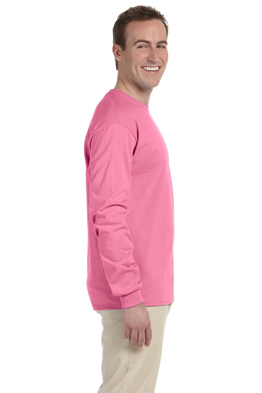 Fruit Of The Loom 4930 Mens HD Jersey Long Sleeve Crewneck T-Shirt Azalea Pink Side
