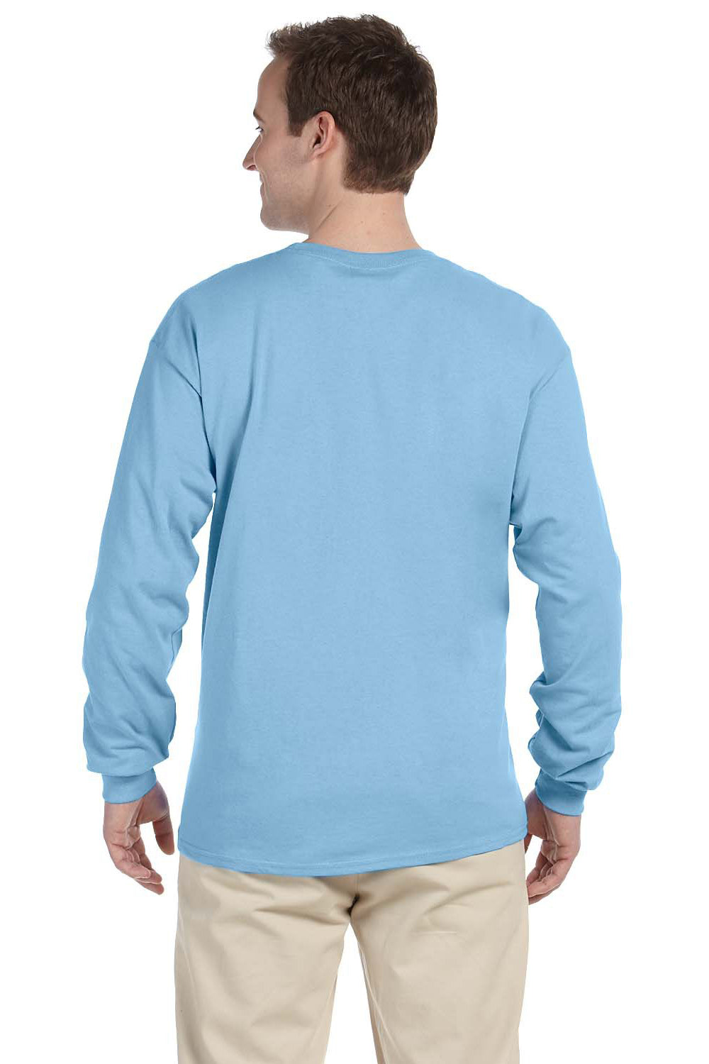 Fruit Of The Loom 4930 Mens HD Jersey Long Sleeve Crewneck T-Shirt Light Blue Back