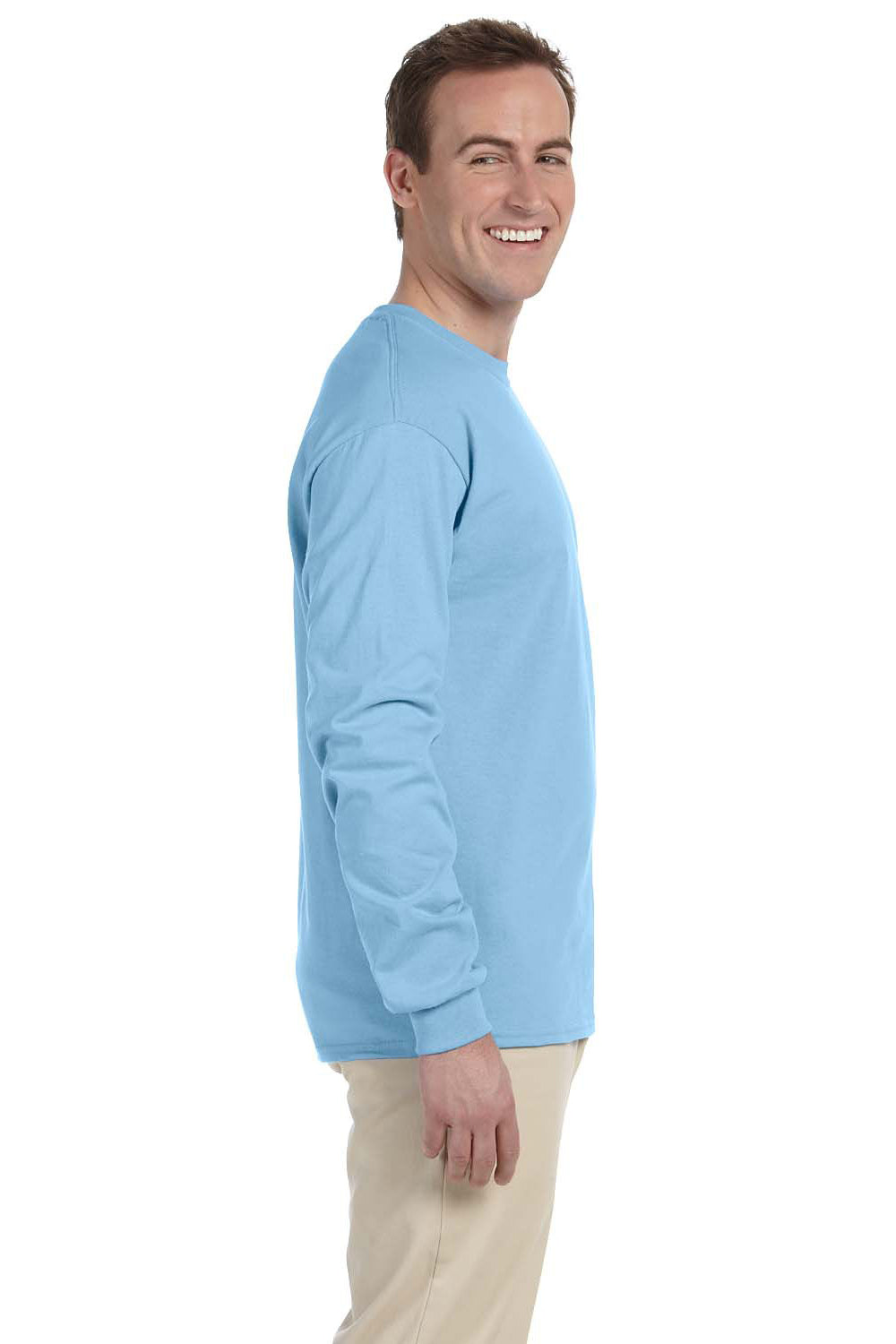 Fruit Of The Loom 4930 Mens HD Jersey Long Sleeve Crewneck T-Shirt Light Blue Side