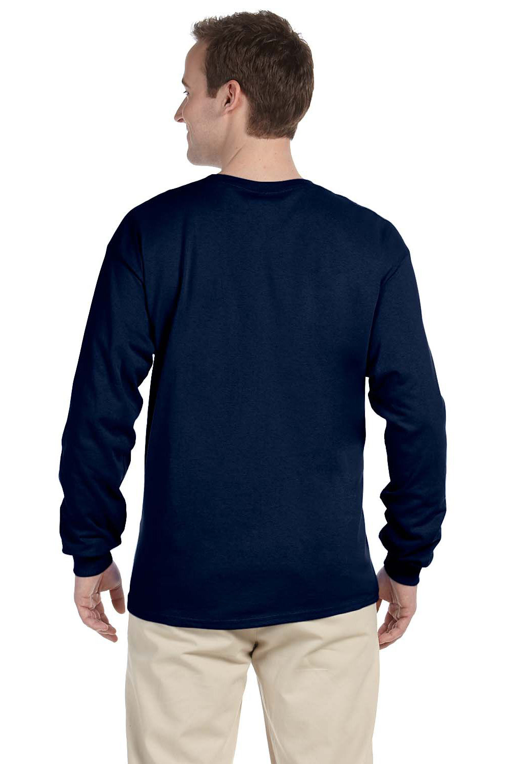 Fruit Of The Loom 4930 Mens HD Jersey Long Sleeve Crewneck T-Shirt Navy Blue Back