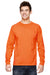 Fruit Of The Loom 4930 Mens HD Jersey Long Sleeve Crewneck T-Shirt Safety Orange Front