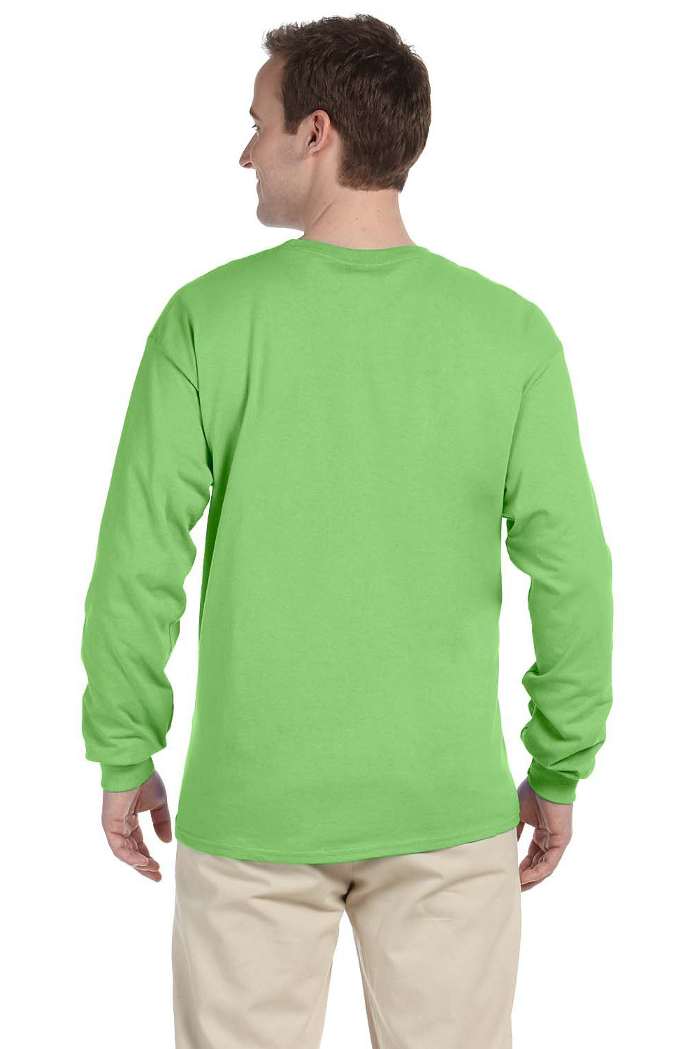 Fruit Of The Loom 4930 Mens HD Jersey Long Sleeve Crewneck T-Shirt Kiwi Green Back