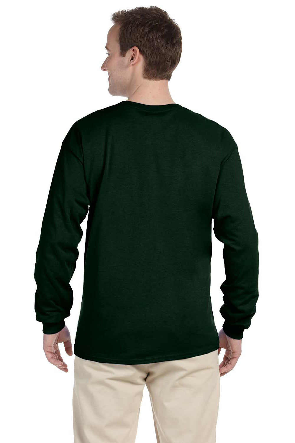 Fruit Of The Loom 4930 Mens HD Jersey Long Sleeve Crewneck T-Shirt Forest Green Back