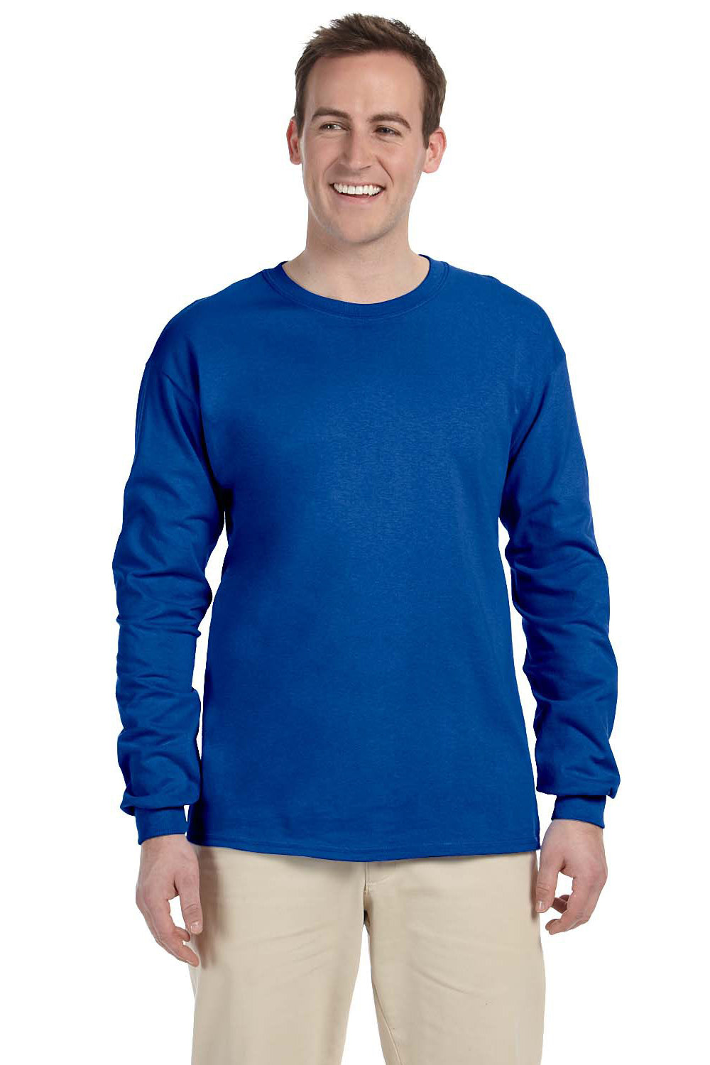 Fruit Of The Loom 4930 Mens HD Jersey Long Sleeve Crewneck T-Shirt Royal Blue Front