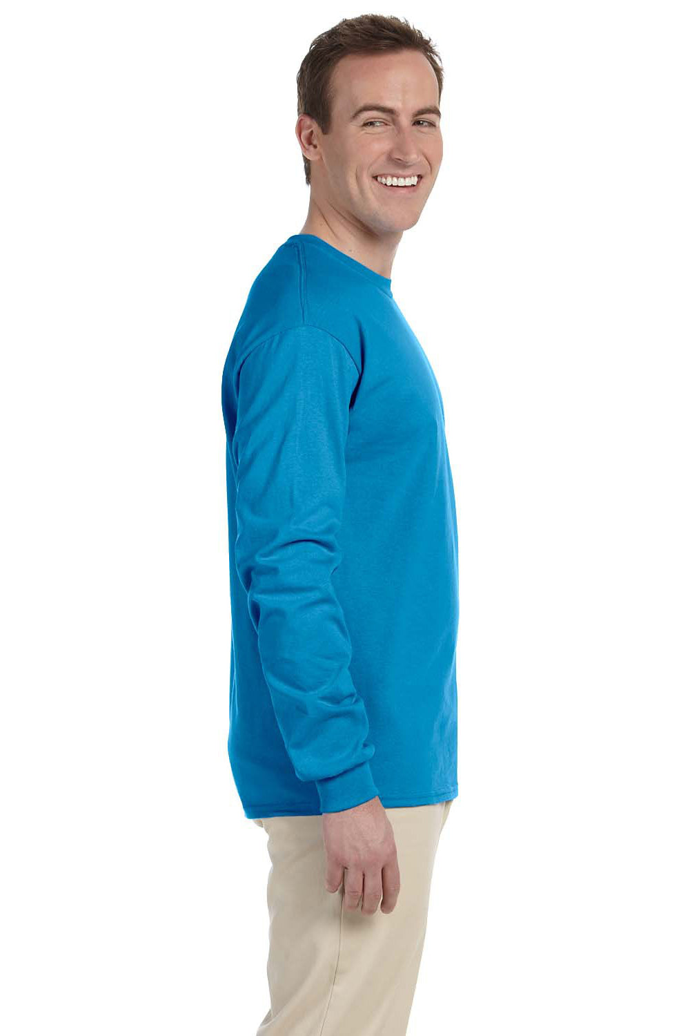 Fruit Of The Loom 4930 Mens HD Jersey Long Sleeve Crewneck T-Shirt Pacific Blue Side