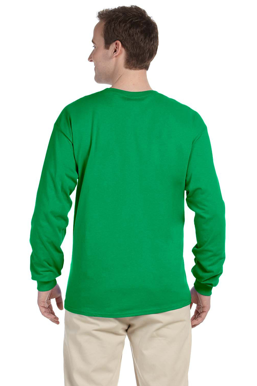 Fruit Of The Loom 4930 Mens HD Jersey Long Sleeve Crewneck T-Shirt Kelly Green Back