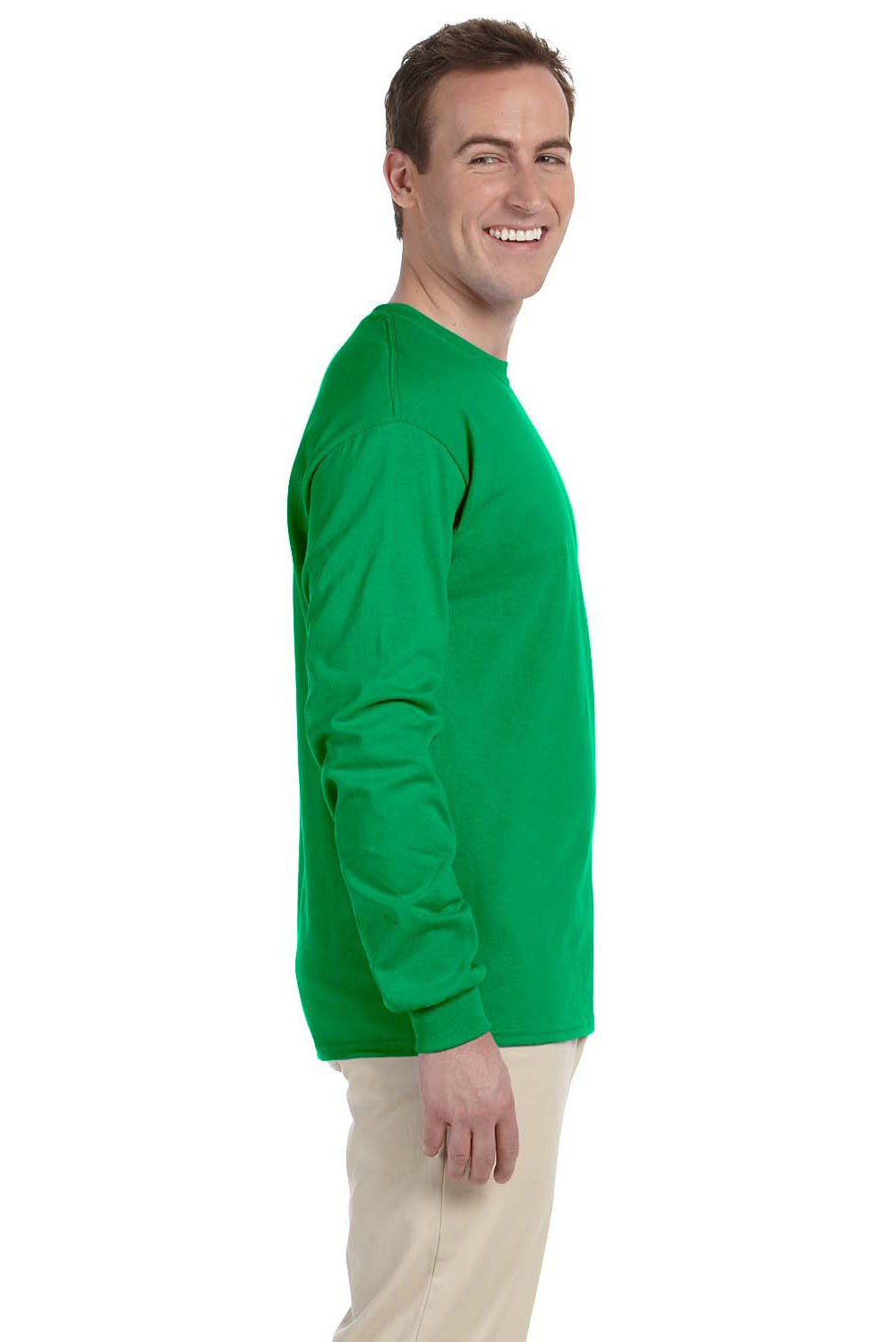 Fruit Of The Loom 4930 Mens HD Jersey Long Sleeve Crewneck T-Shirt Kelly Green Side
