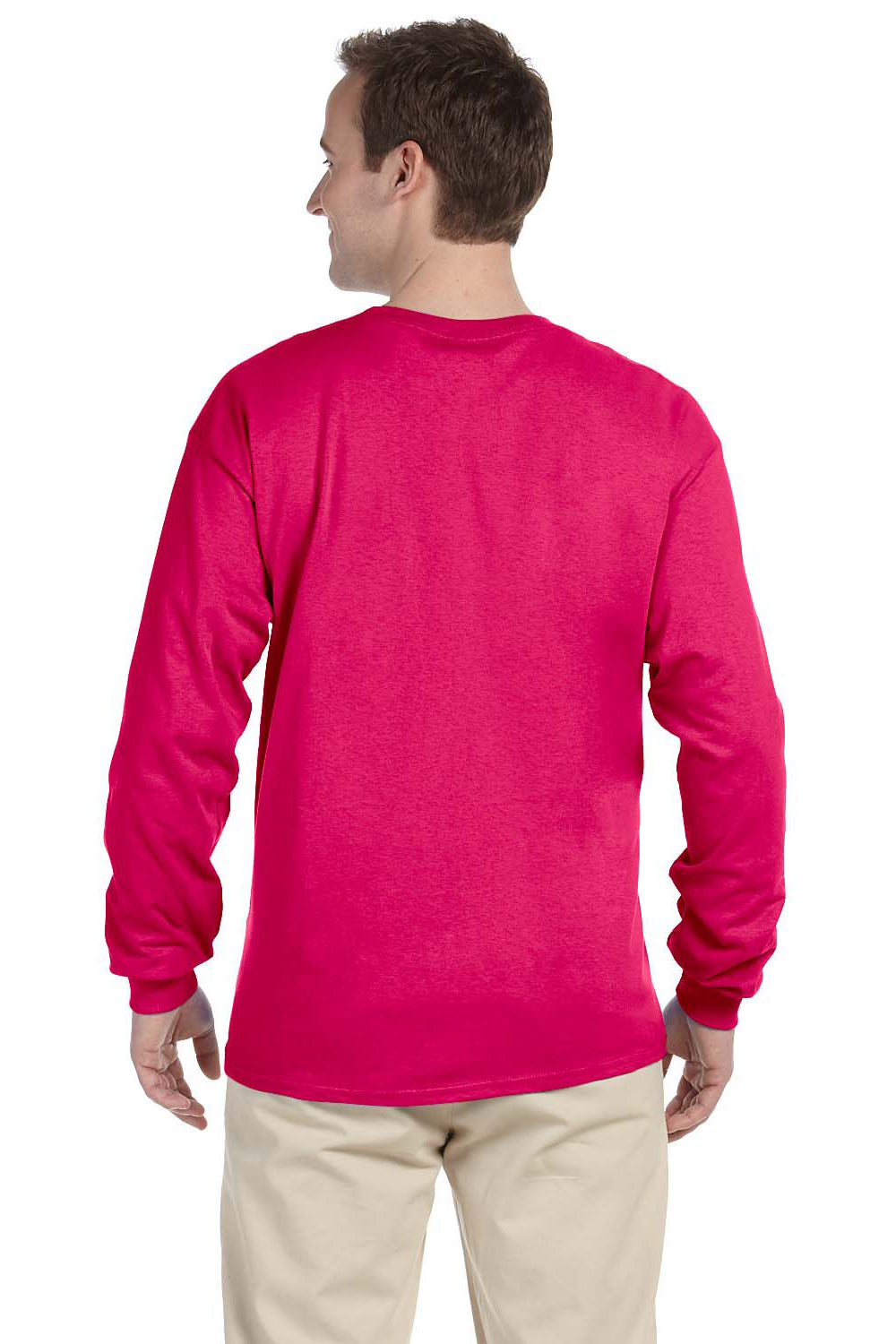 Fruit Of The Loom 4930 Mens HD Jersey Long Sleeve Crewneck T-Shirt Cyber Pink Back