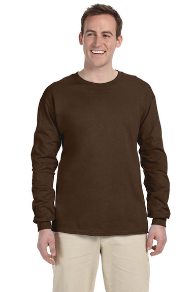Fruit Of The Loom 4930 Mens HD Jersey Long Sleeve Crewneck T-Shirt Chocolate Brown Front