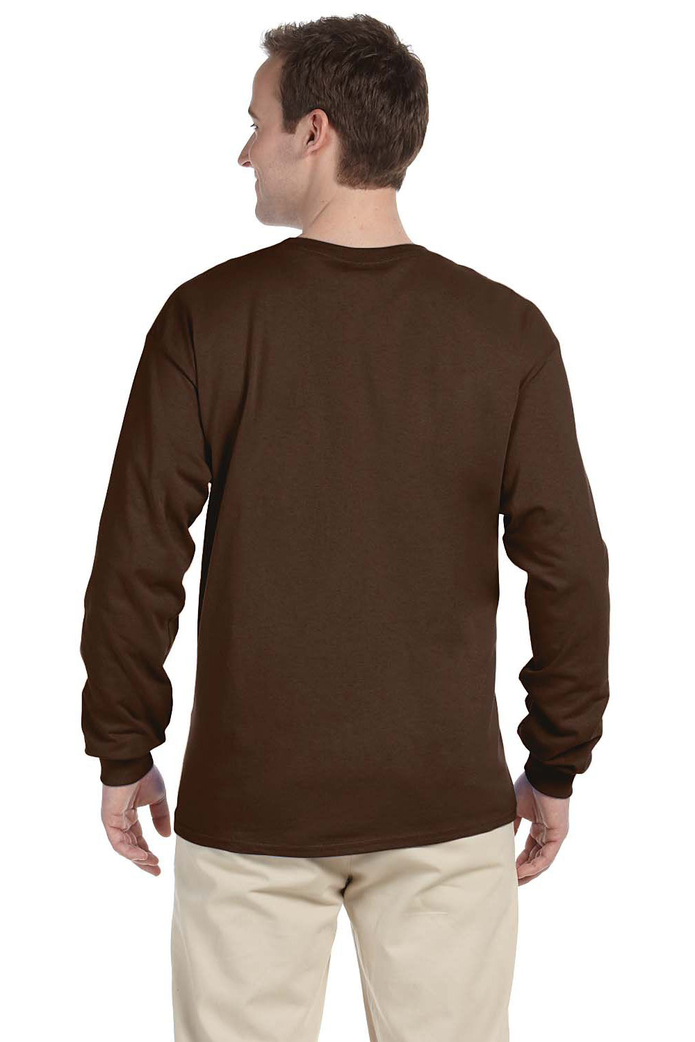 Fruit Of The Loom 4930 Mens HD Jersey Long Sleeve Crewneck T-Shirt Chocolate Brown Back