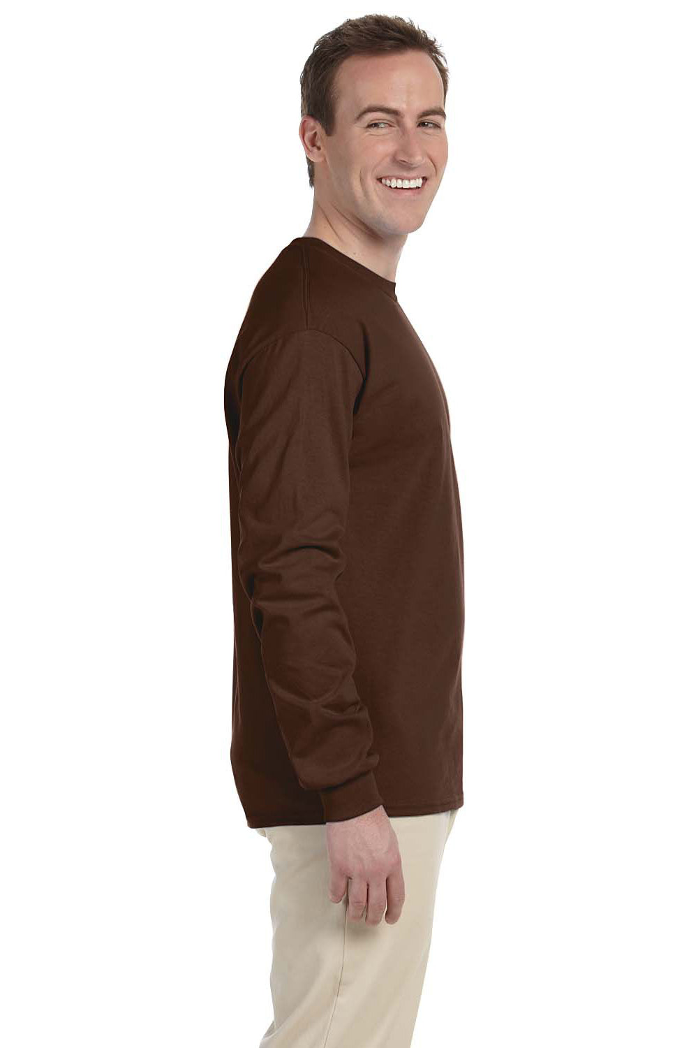 Fruit Of The Loom 4930 Mens HD Jersey Long Sleeve Crewneck T-Shirt Chocolate Brown Side