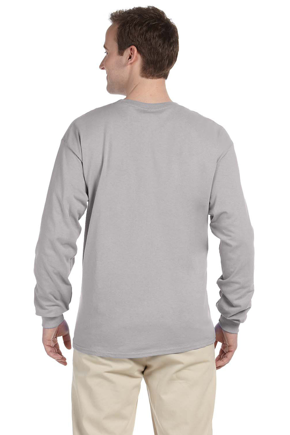 Fruit Of The Loom 4930 Mens HD Jersey Long Sleeve Crewneck T-Shirt Silver Grey Back