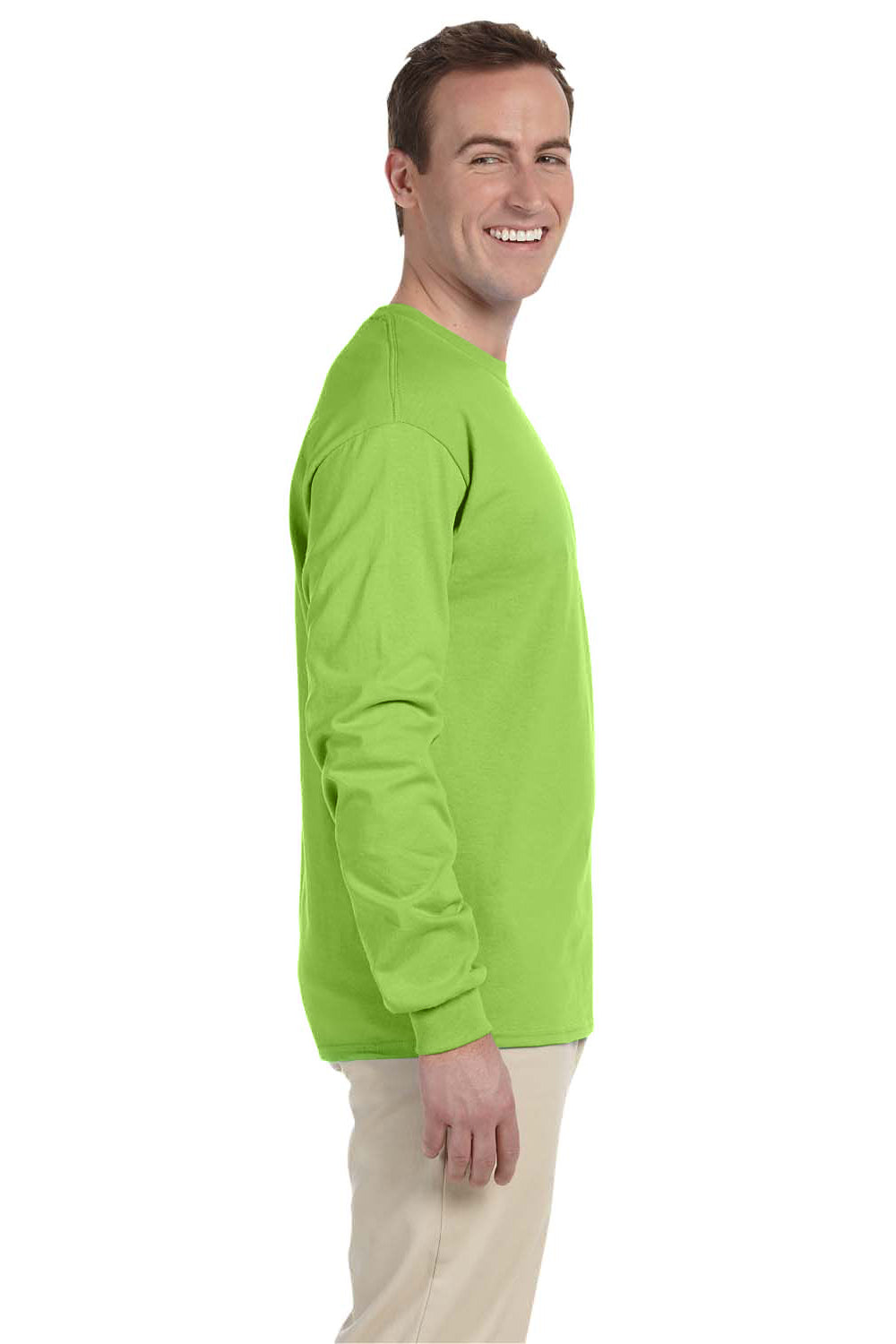 Fruit Of The Loom 4930 Mens HD Jersey Long Sleeve Crewneck T-Shirt Neon Green Side