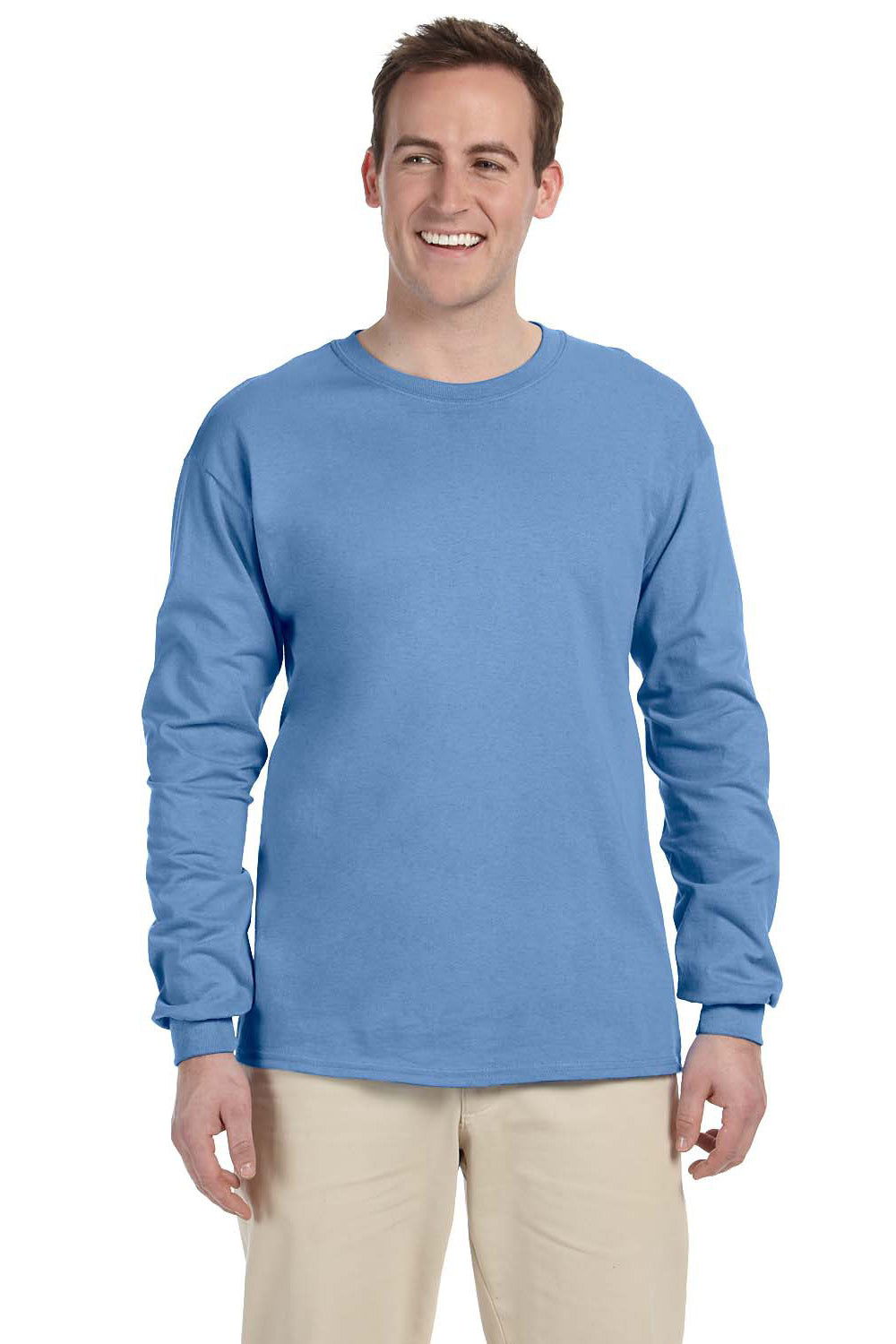 Fruit Of The Loom 4930 Mens HD Jersey Long Sleeve Crewneck T-Shirt Columbia Blue Front