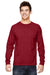 Fruit Of The Loom 4930 Mens HD Jersey Long Sleeve Crewneck T-Shirt Crimson Red Front