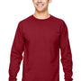 Fruit Of The Loom Mens HD Jersey Long Sleeve Crewneck T-Shirt - Crimson Red - Closeout