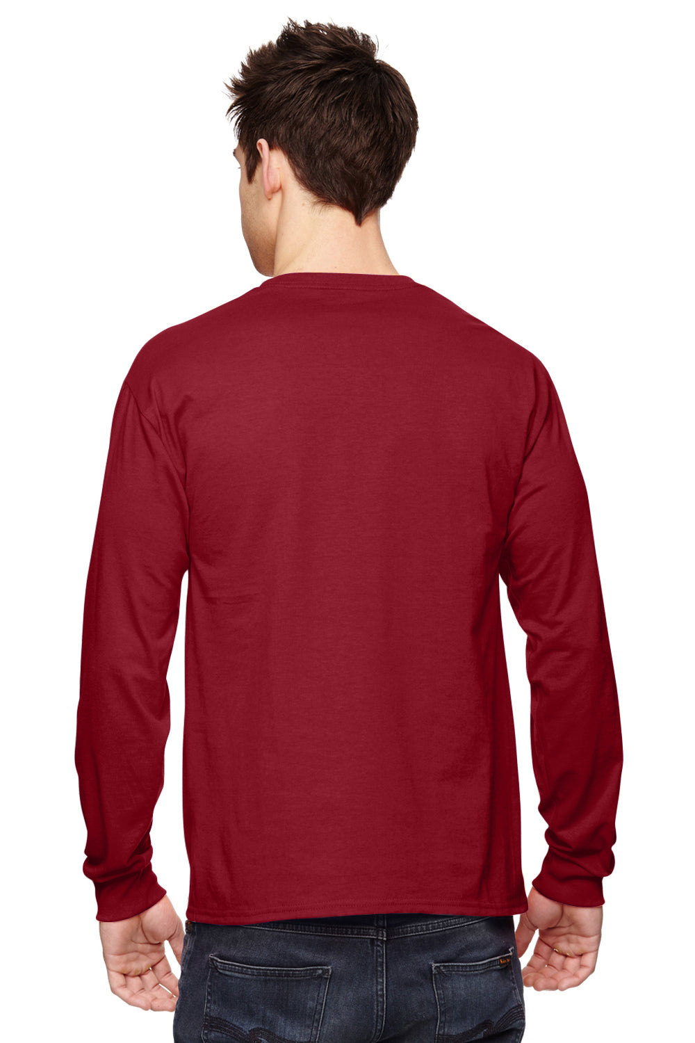 Fruit Of The Loom 4930 Mens HD Jersey Long Sleeve Crewneck T-Shirt Crimson Red Back