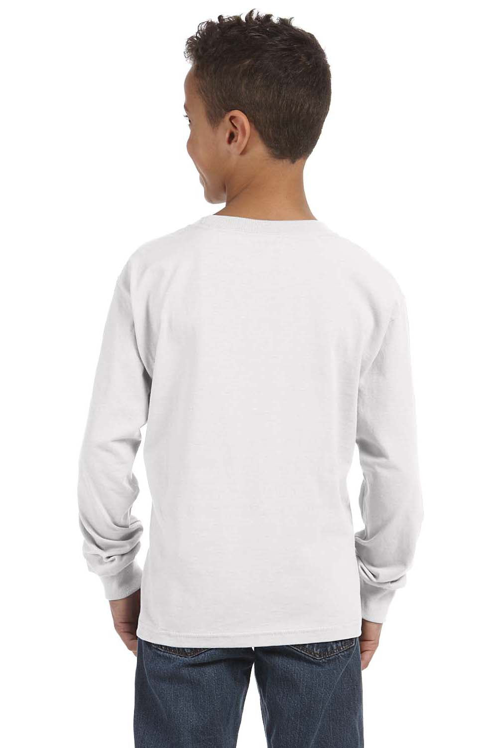 Fruit Of The Loom 4930B Youth HD Jersey Long Sleeve Crewneck T-Shirt White Back